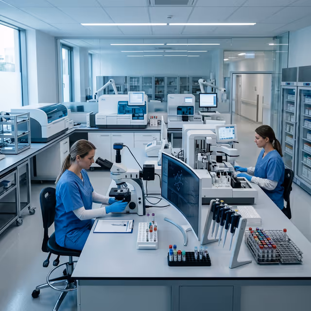 Laboratorio médico moderno y análisis clínico